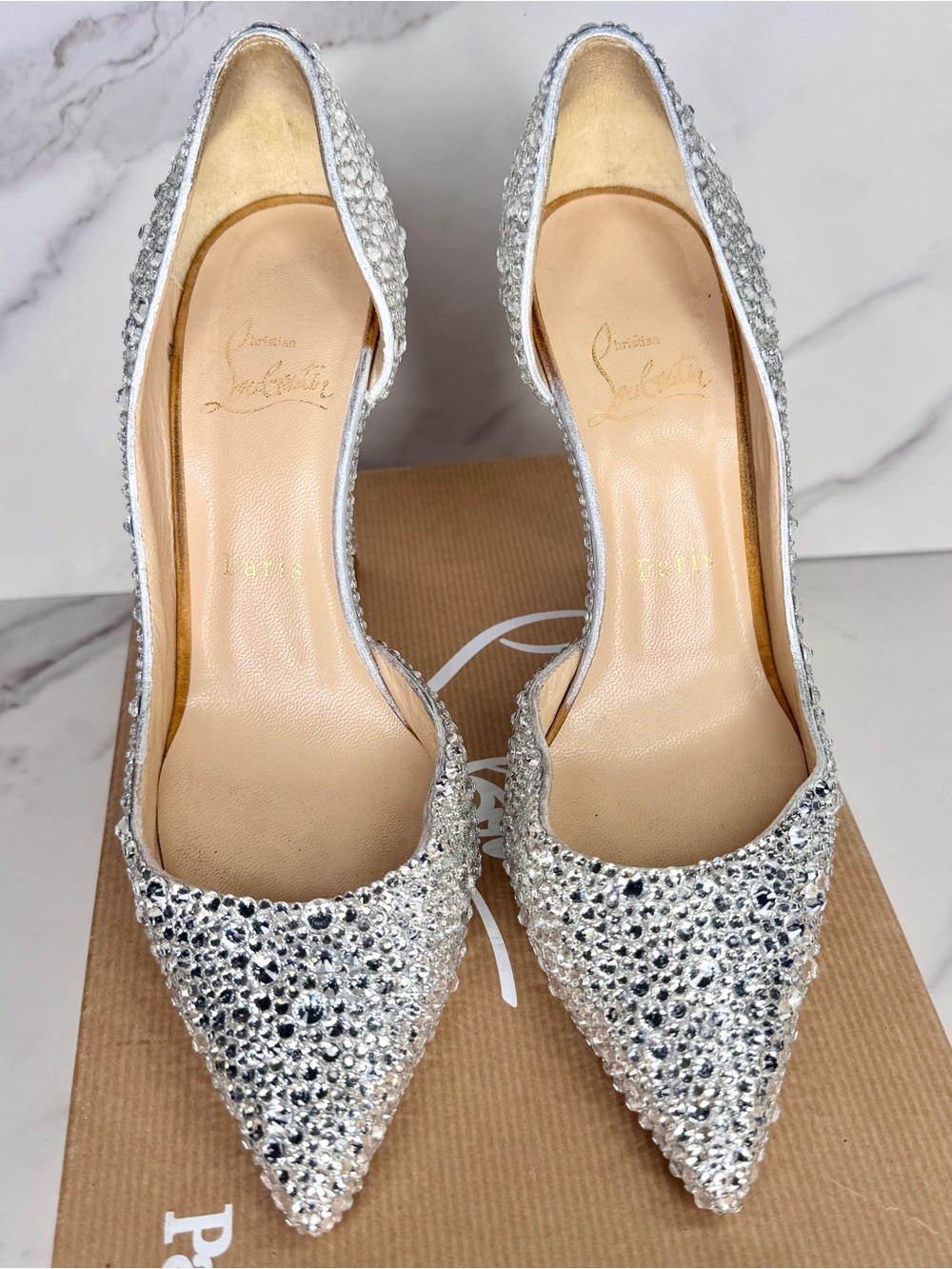 Christian Louboutin Iriza Silver Strass Crystal Heels Size 36.5 / 6.5 - Picture 4 of 16